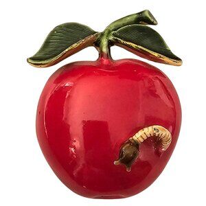 Original By Robert Apple Worm Brooch Red, Green Pin Signed J329